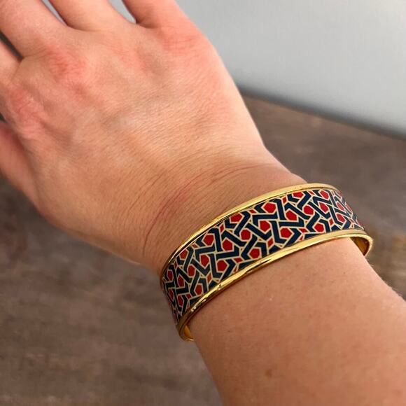 R.J. Graziano Geometric Red and Blue Enamel Gold Tone Bangle - Picture 7 of 8